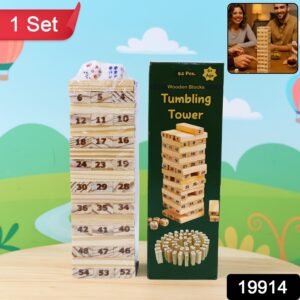 Tumbling Tower Wooden Blocks – 54-Piece Numbered Game Set