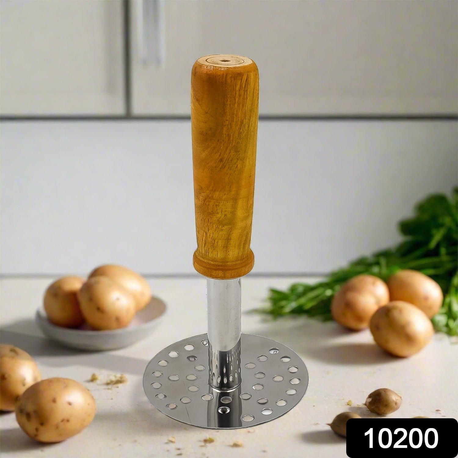 f77aac4a-661f-4ea1-90fc-f66810b89436 Stainless Steel Potato Masher – Wooden Handle, Durable | Quickslice
