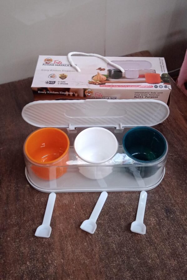 Spice Box – 3-Grid Masala Storage with Spoons | Tidy Table