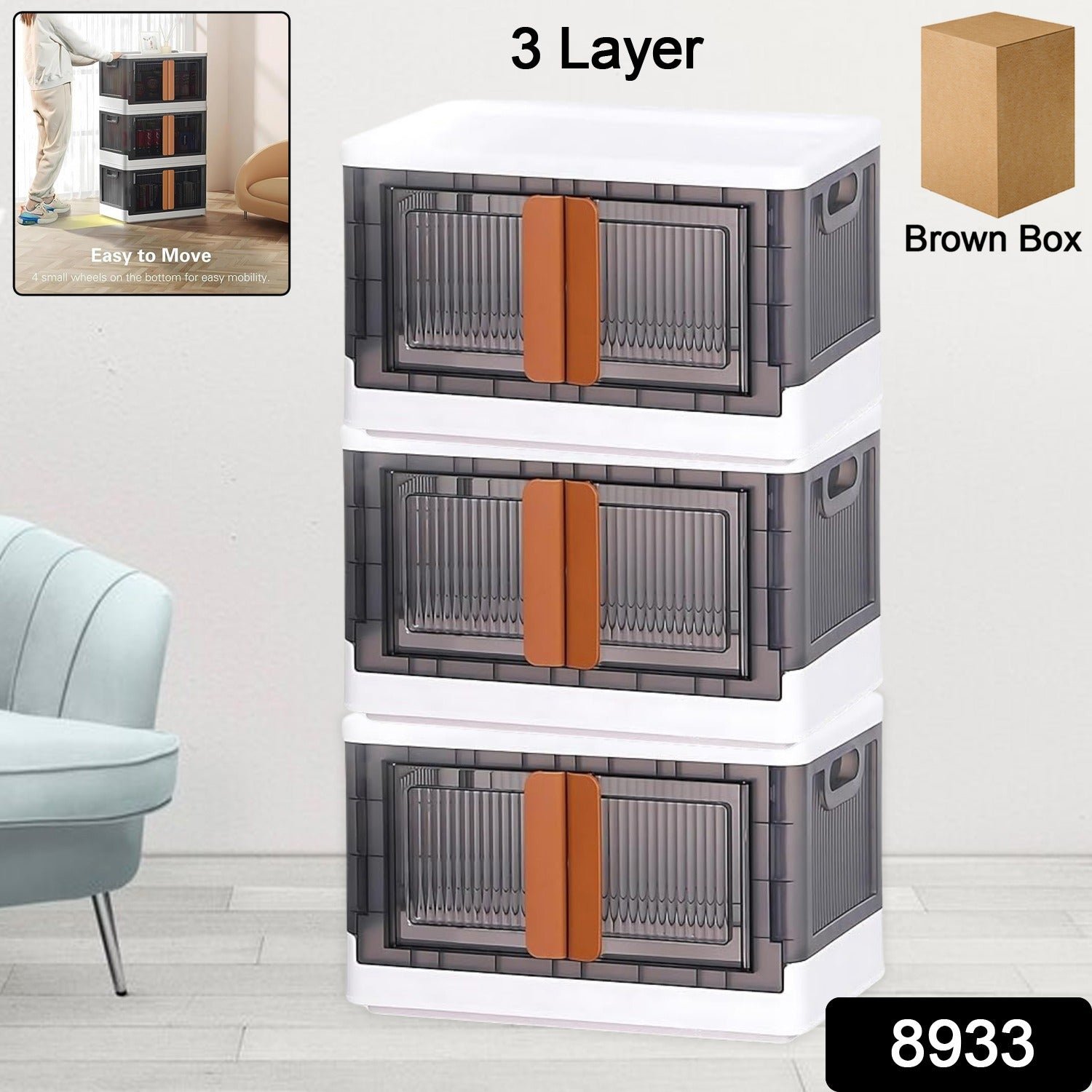 Plastic Folding Wardrobe Organizer – 3-Layer Storage with Wheels