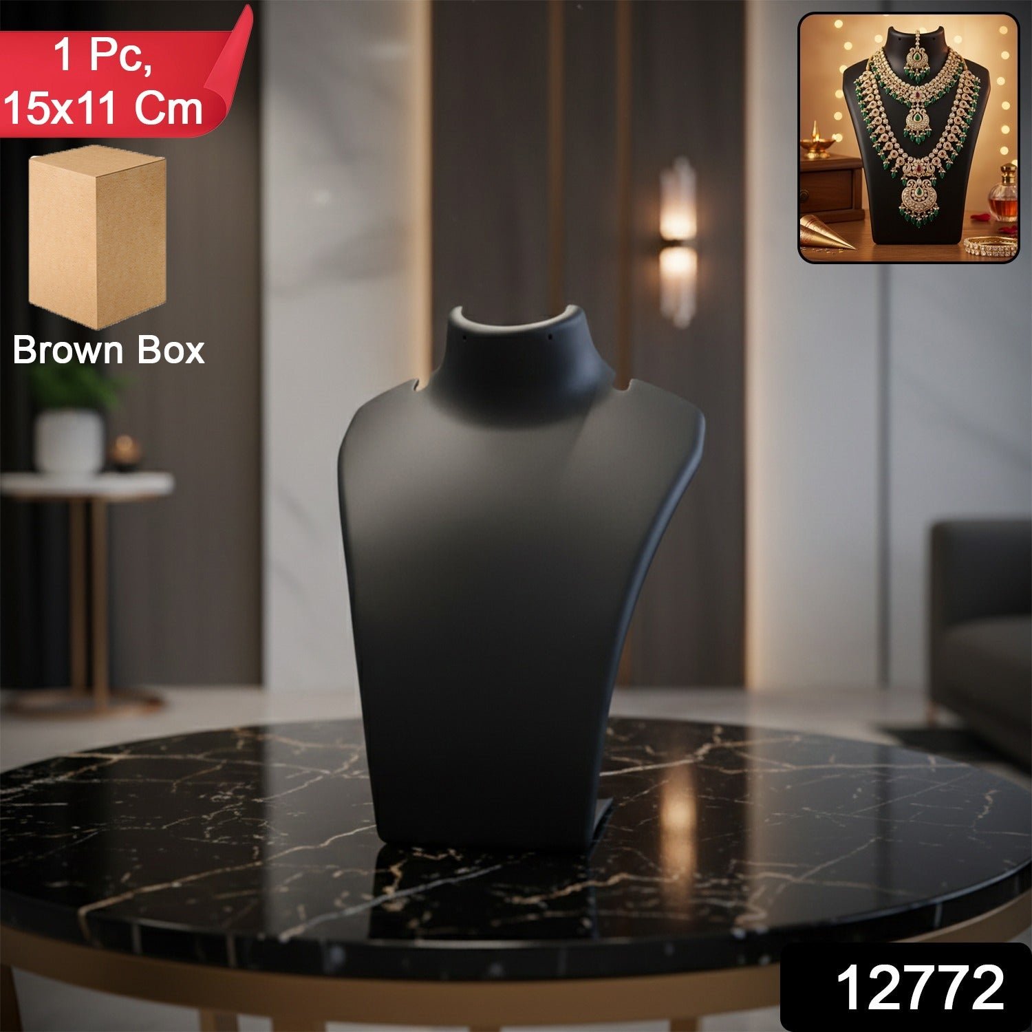 Necklace Display Stand – Premium Black Mannequin Bust 15x11 cm
