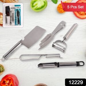 Stainless Steel Kitchen Gadget Set – 5-Pc Peeler, Grater & Slicer