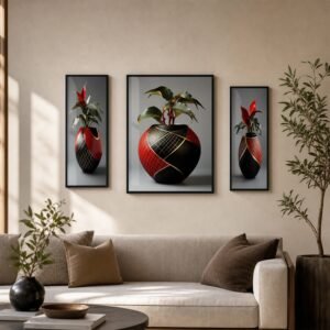 Flower Vase Wall Art – Vibrant Floral 3-Panel MDF Frame