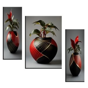 Flower Vase Wall Art – Vibrant Floral 3-Panel MDF Frame
