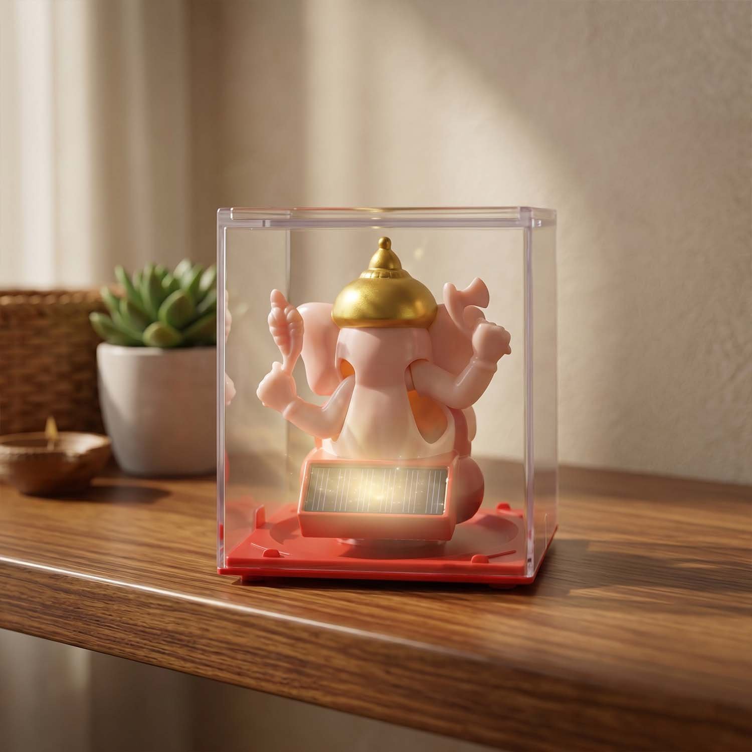 Hand-Moving Small Ganesha Idol – Vibrant Red & Gold Decor