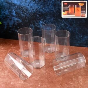Unbreakable Plastic Drinking Glasses – Set of 6 Clear Tumblers 300ml