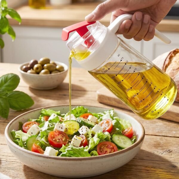 Glass Oil Dispenser Bottle – Auto-Flip Cap & Precise Measurement