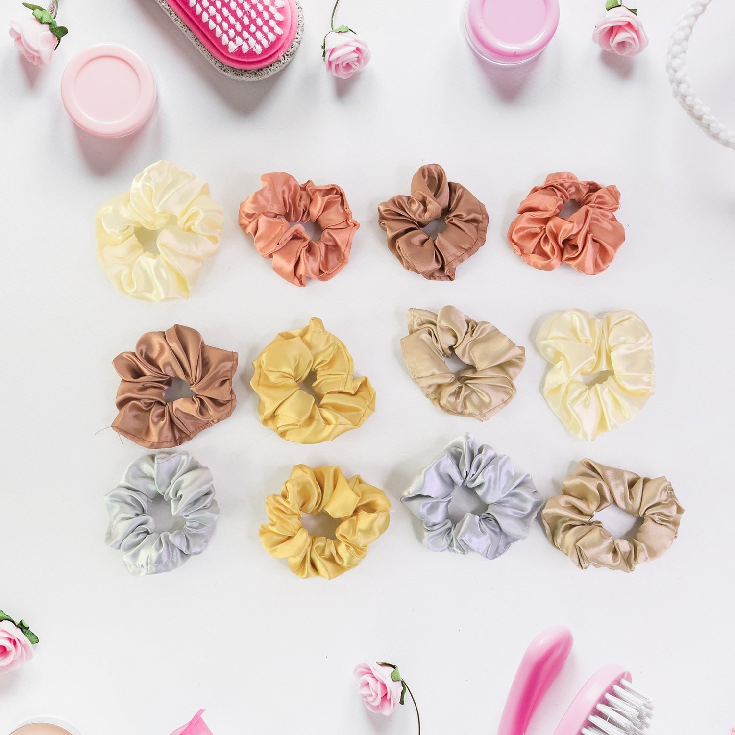 Satin Hair Scrunchies 12 Pc – Soft, Gentle Elastic Hair Ties