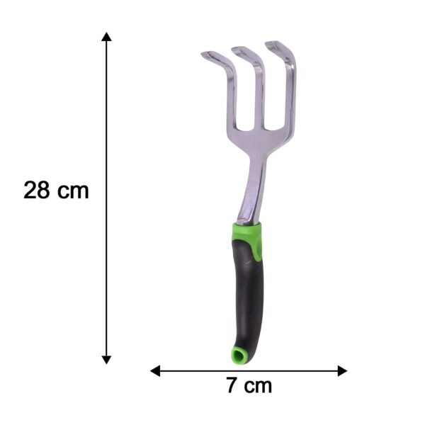 handrake-size 3 Prong Garden Hand Cultivator Fork Stainless Steel Tool Ergonomic Handle (1 Pc)