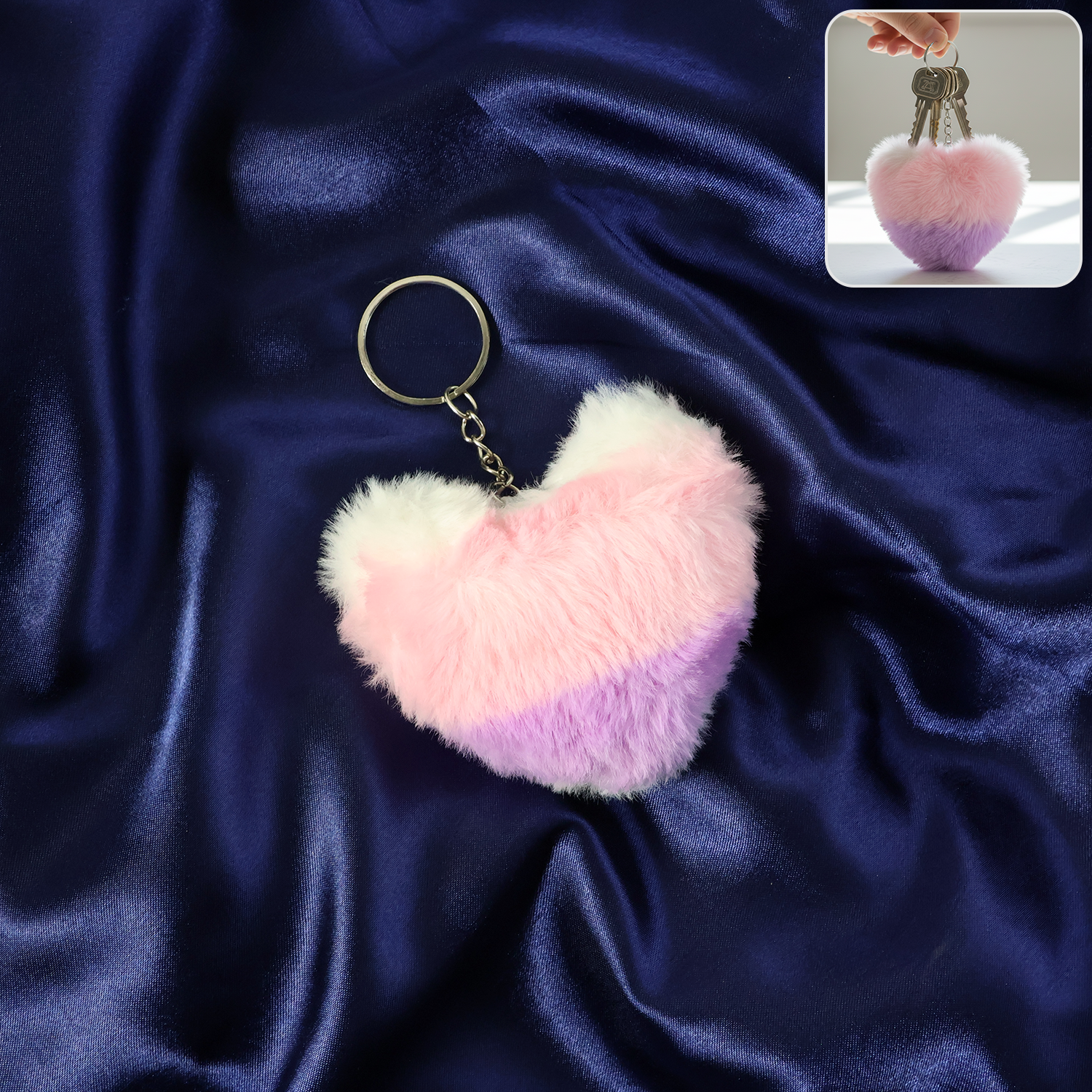Plush Heart Keychain – Soft & Durable Pink Purple Accessory