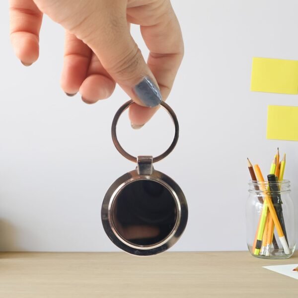Round Metal Keychain – Durable Chrome Finish with Black Center