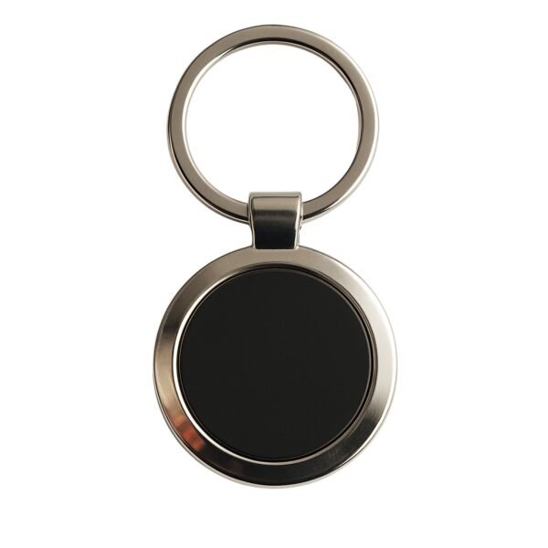 Round Metal Keychain – Durable Chrome Finish with Black Center