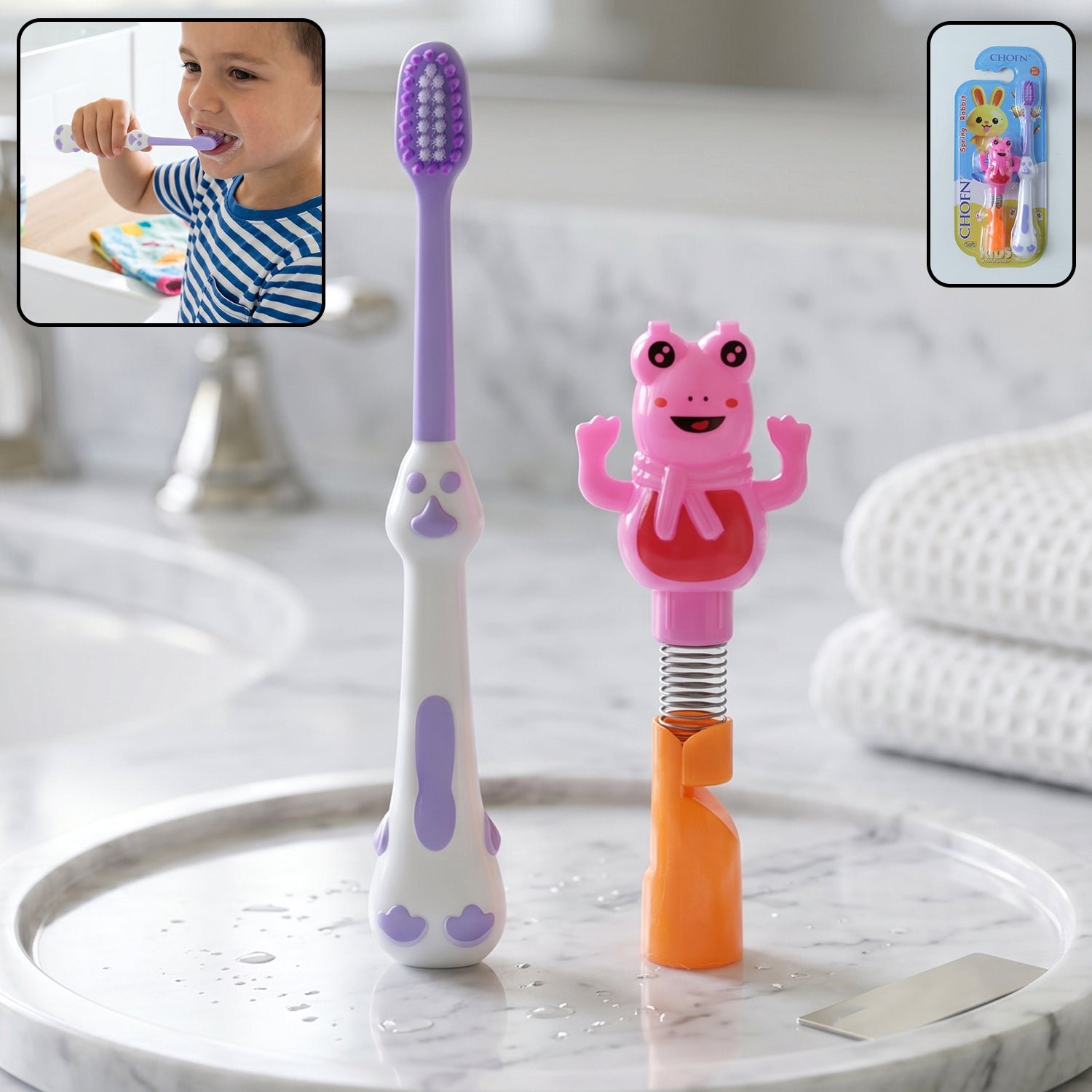 Kids Toothbrush Set – Soft Bristles & Fun Frog Design