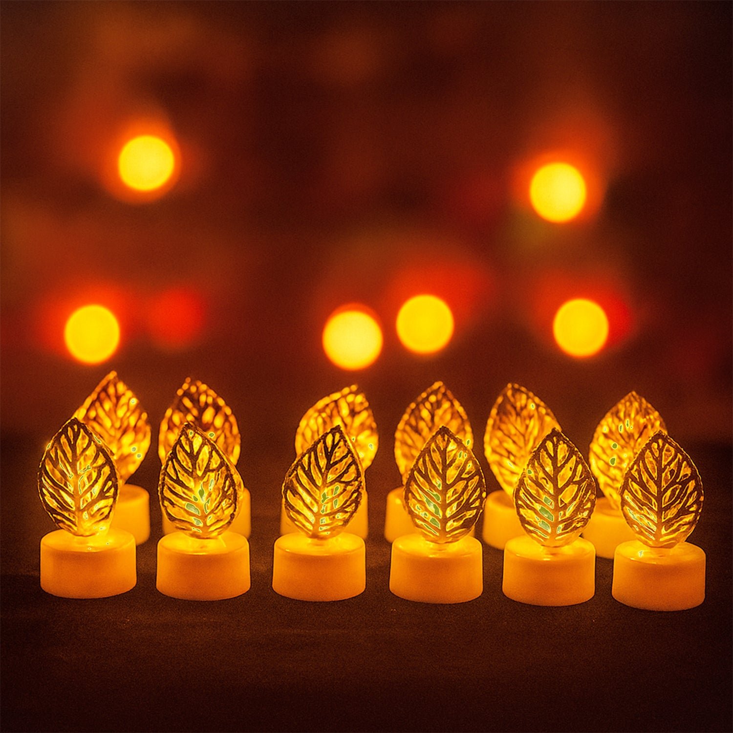 Leaf Shaped Flameless LED Candles – Elegant Decorative Set of 12