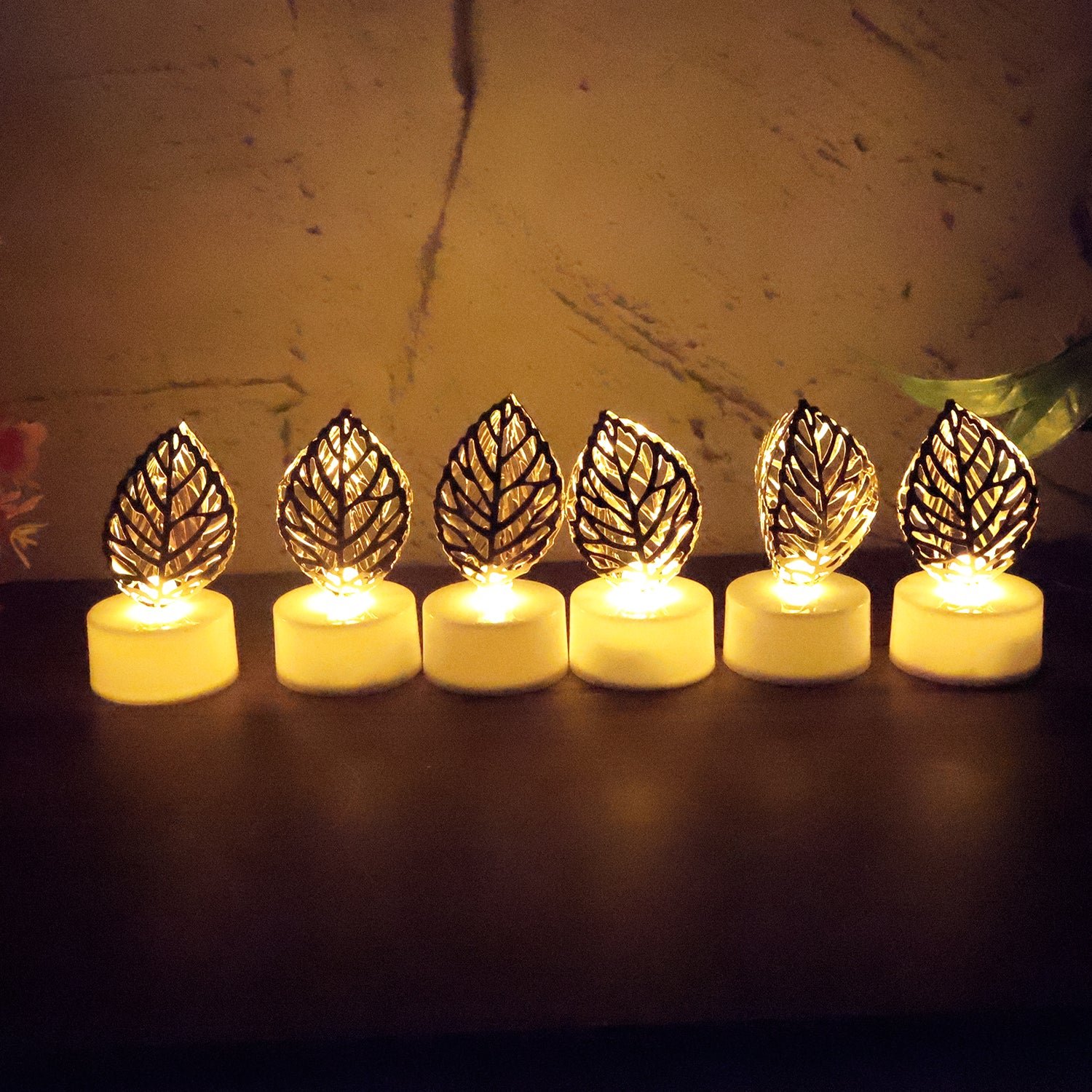 Leaf Shaped Flameless LED Candles – Elegant Decorative Set of 12