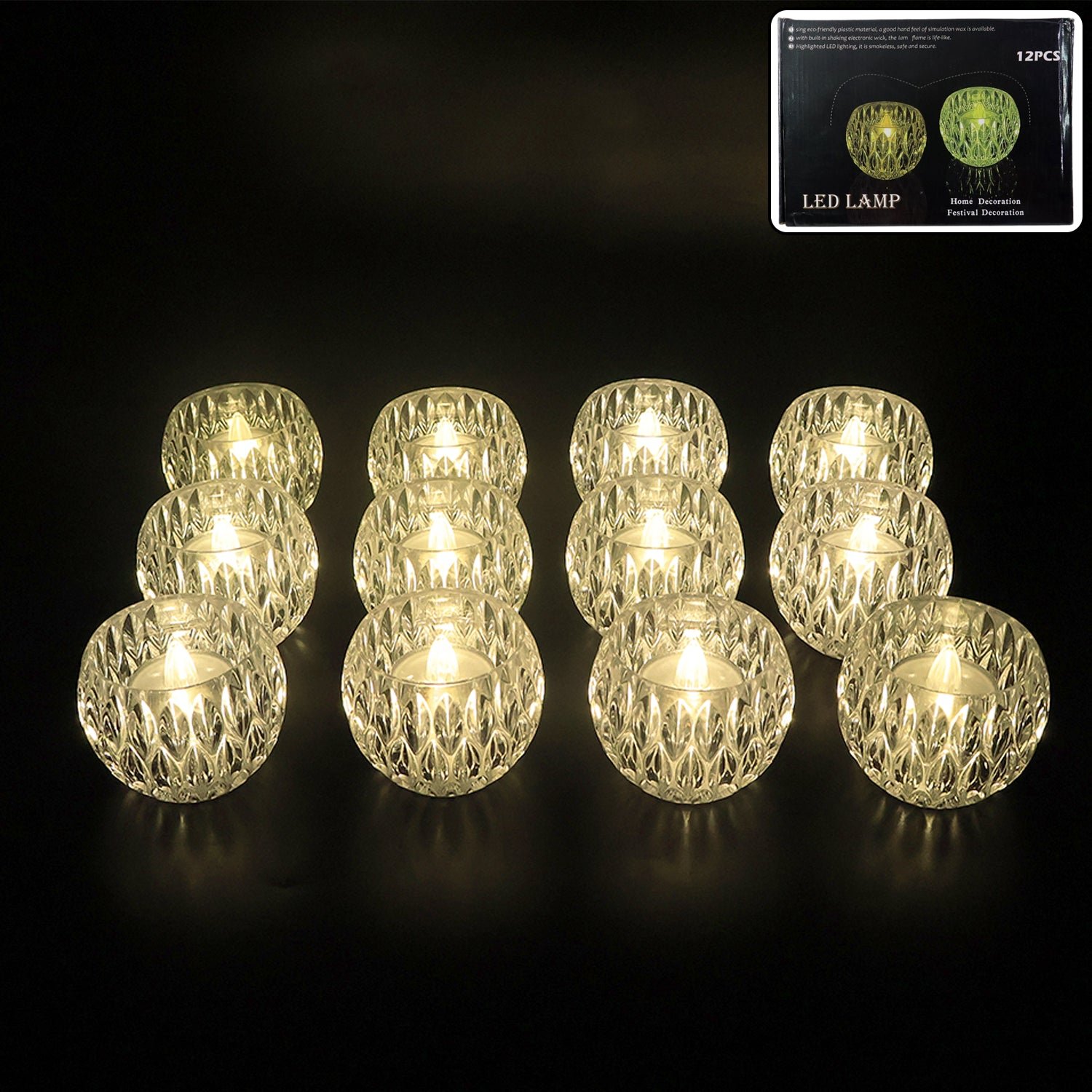 Crystal Style LED Decorative Lamps – Set of 12 Flameless Candles