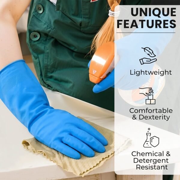 lightblueGloves-05 Waterproof Rubber Cleaning Gloves – Durable & Reusable Kitchen Gloves