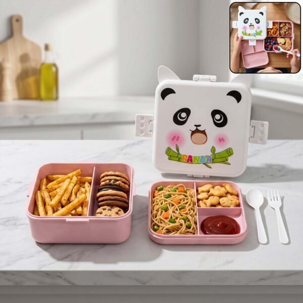 lunchbox1 Kids Lunch Box with Compartments – Panda Design & Utensils for School & Travel