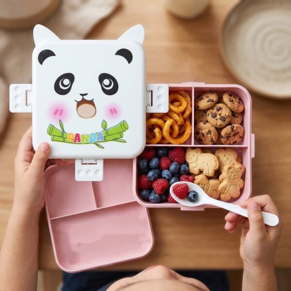 lunchbox5 Kids Lunch Box with Compartments – Panda Design & Utensils for School & Travel
