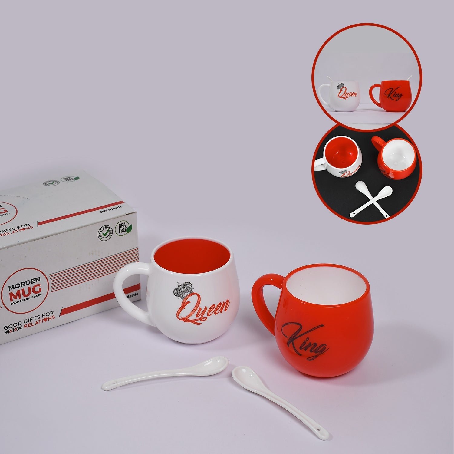 Couple Coffee Mug – King & Queen Printed Plastic Set 300ml | Indo Glow