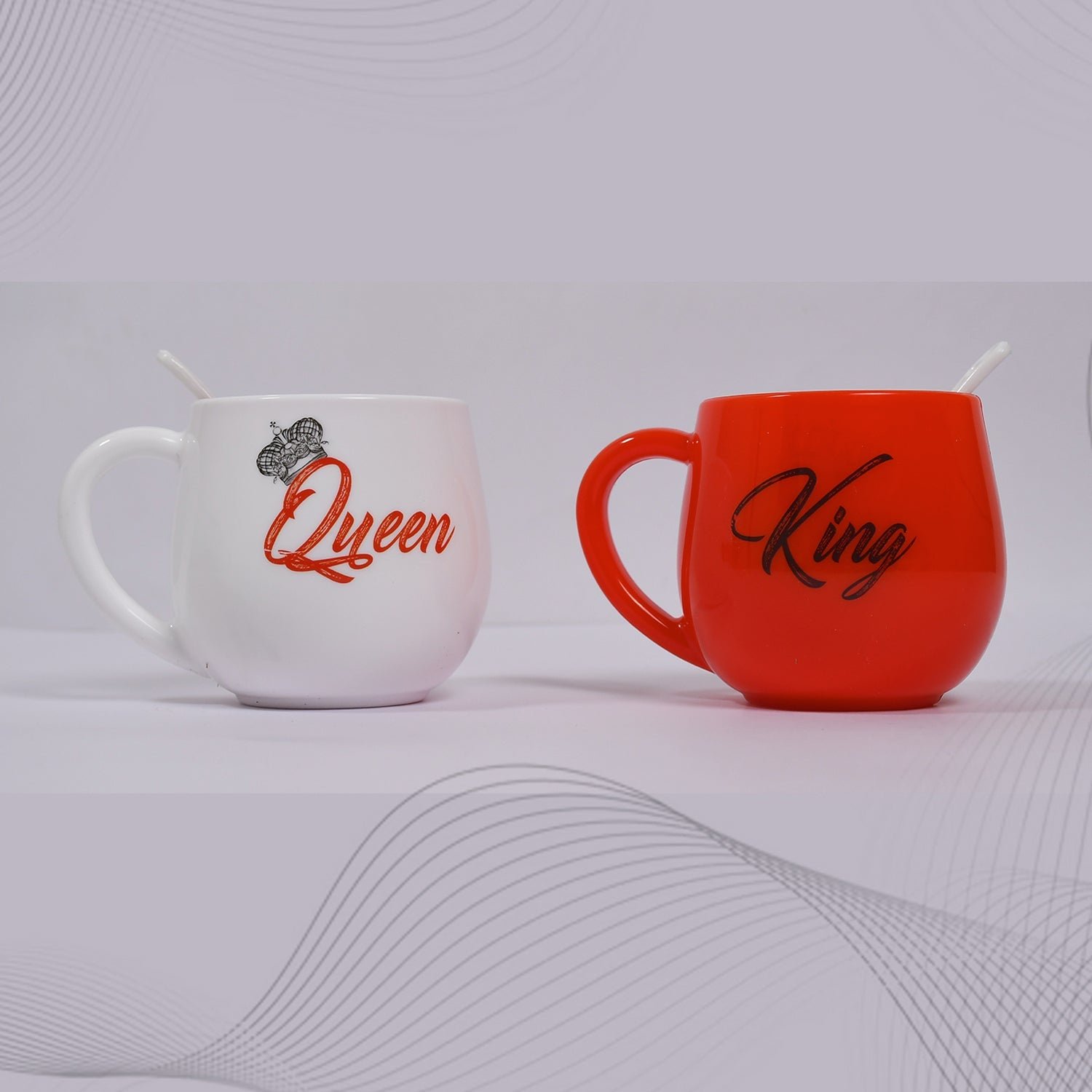 Couple Coffee Mug – King & Queen Printed Plastic Set 300ml | Indo Glow