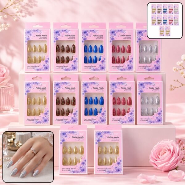 nails-set-1.-01 Glitter Press-On False Nails – Reusable Glossy Mix Designs