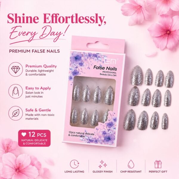 nails-set-1.-02 Glitter Press-On False Nails – Reusable Glossy Mix Designs
