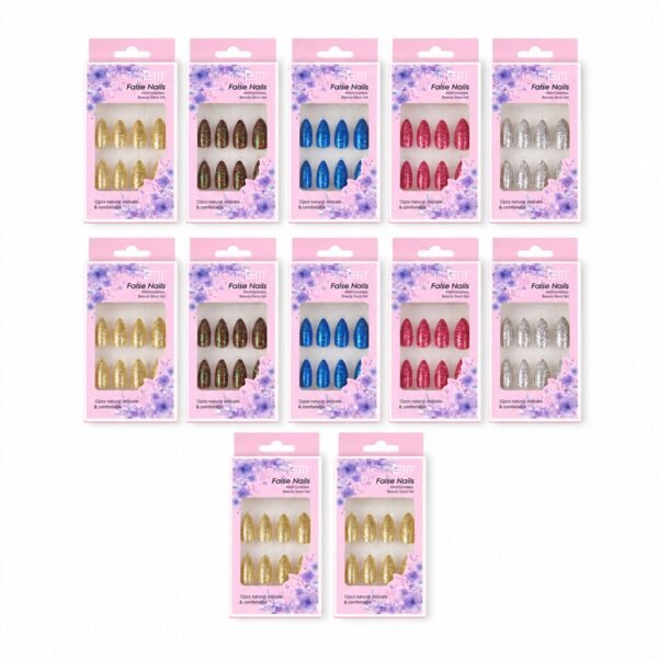 nails-set-1.-06 Glitter Press-On False Nails – Reusable Glossy Mix Designs