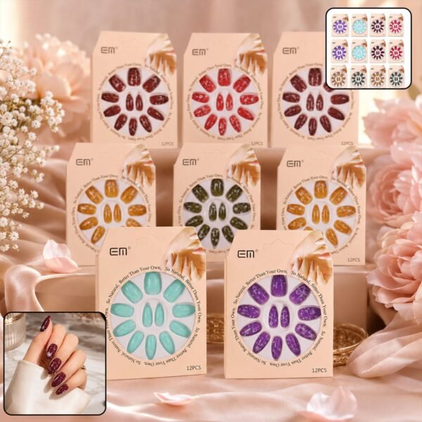 Long Coffin Press-On Nails – Premium 3D Embellished Design