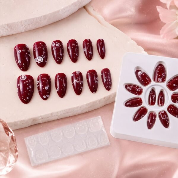 Long Coffin Press-On Nails – Premium 3D Embellished Design