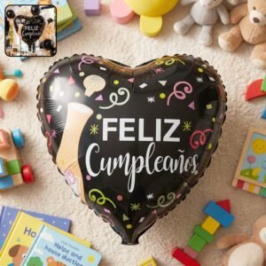 Black Heart Feliz Cumpleaños Foil Balloon – Bright Party Decor