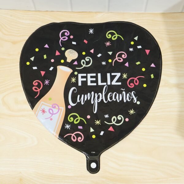Black Heart Feliz Cumpleaños Foil Balloon – Bright Party Decor