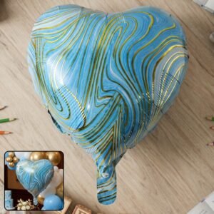 Blue Marble Heart Foil Balloon – Bright & Festive Party Decor