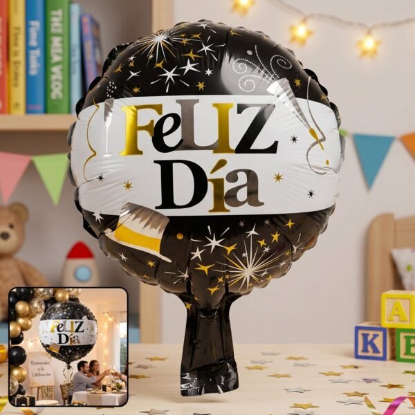 Black Gold 'Feliz Dia' Foil Balloon – Bright Party Decor for Celebrations