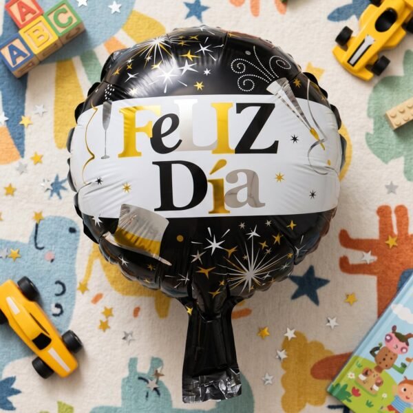 Black Gold 'Feliz Dia' Foil Balloon – Bright Party Decor for Celebrations
