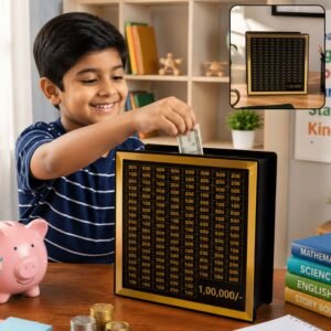 Wooden Piggy Bank – Carved Money Box for Kids Savings