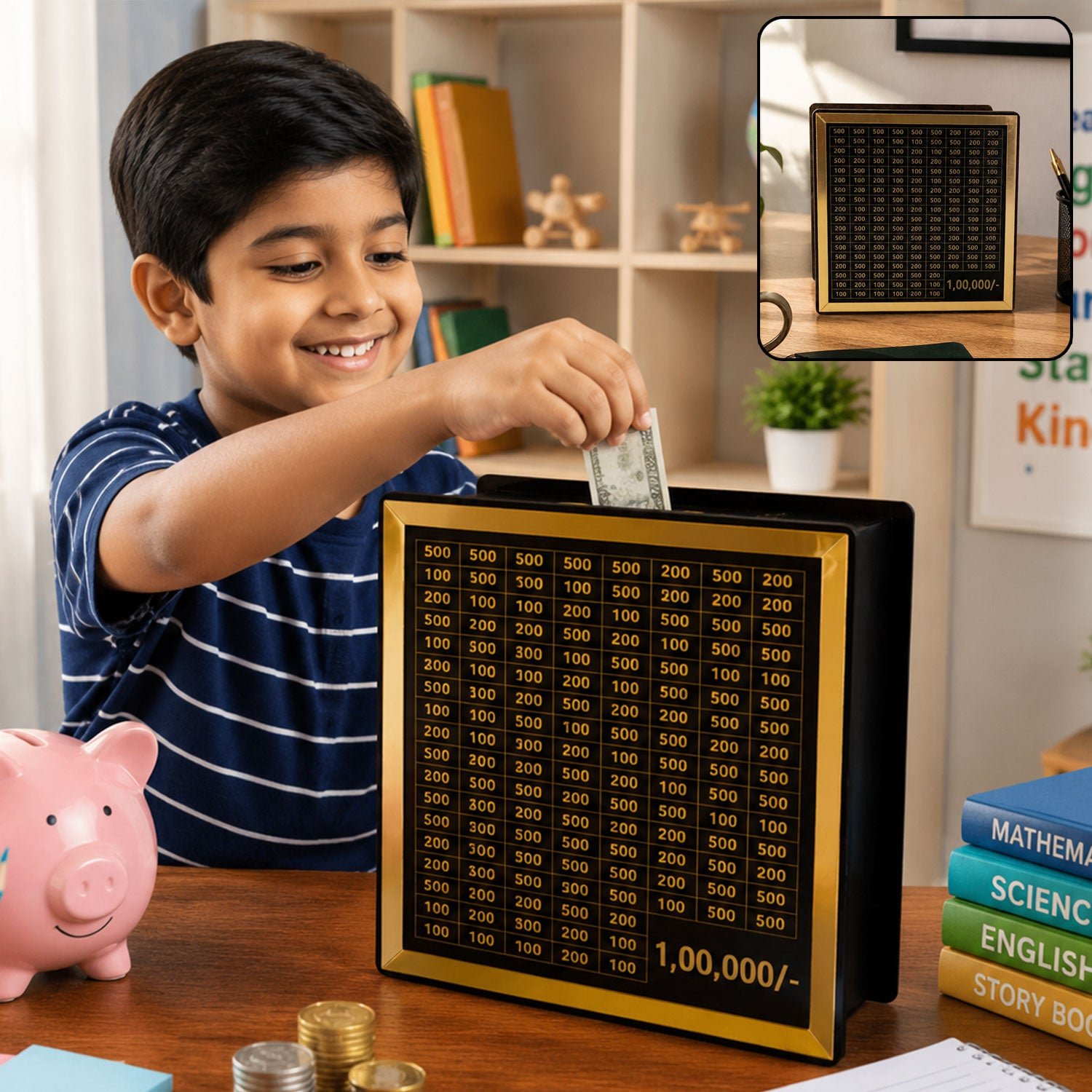 Wooden Piggy Bank – Carved Money Box for Kids Savings