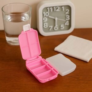 Pink Dual-Sided Pill Organizer – 8-Compartment Portable Case
