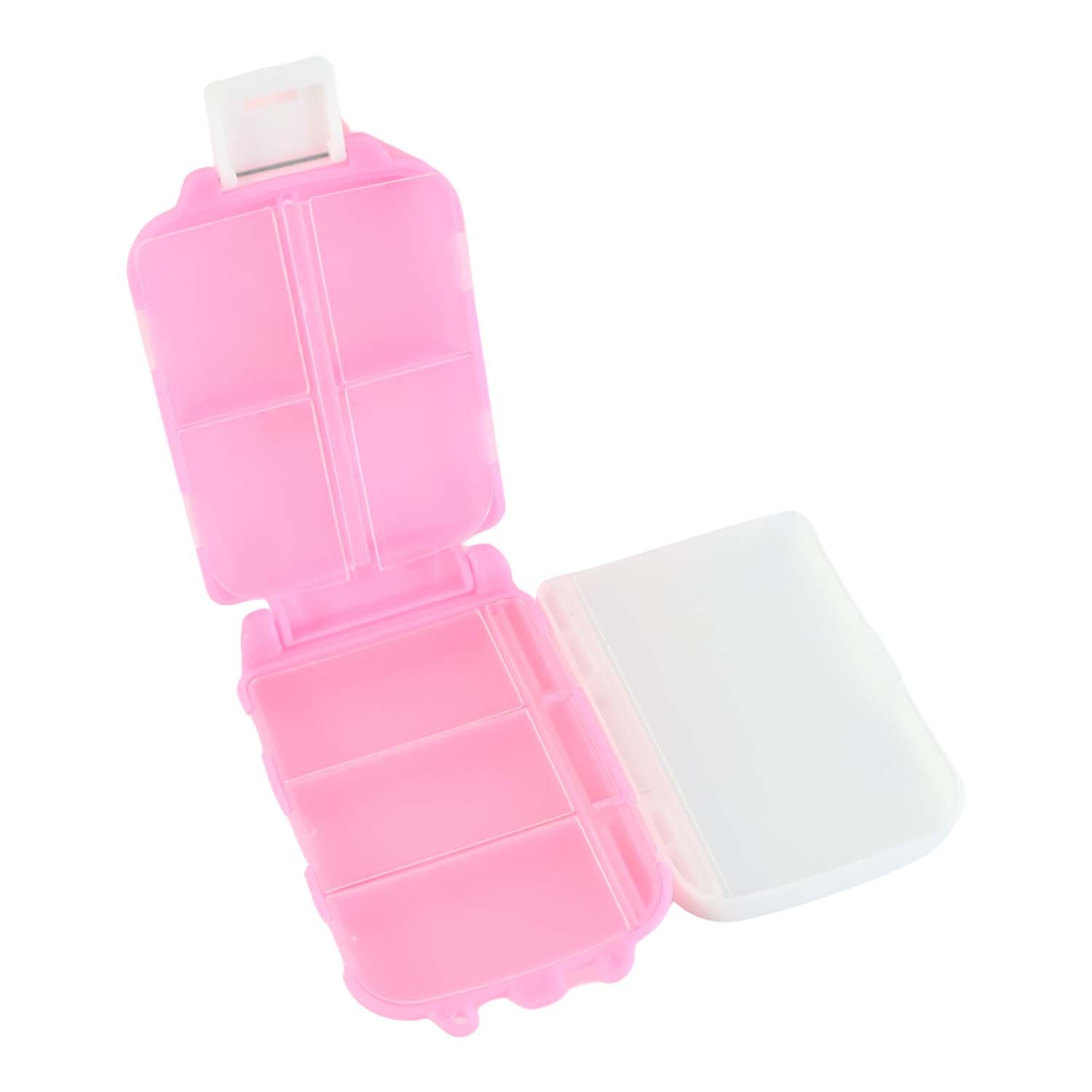 Pink Dual-Sided Pill Organizer – 8-Compartment Portable Case