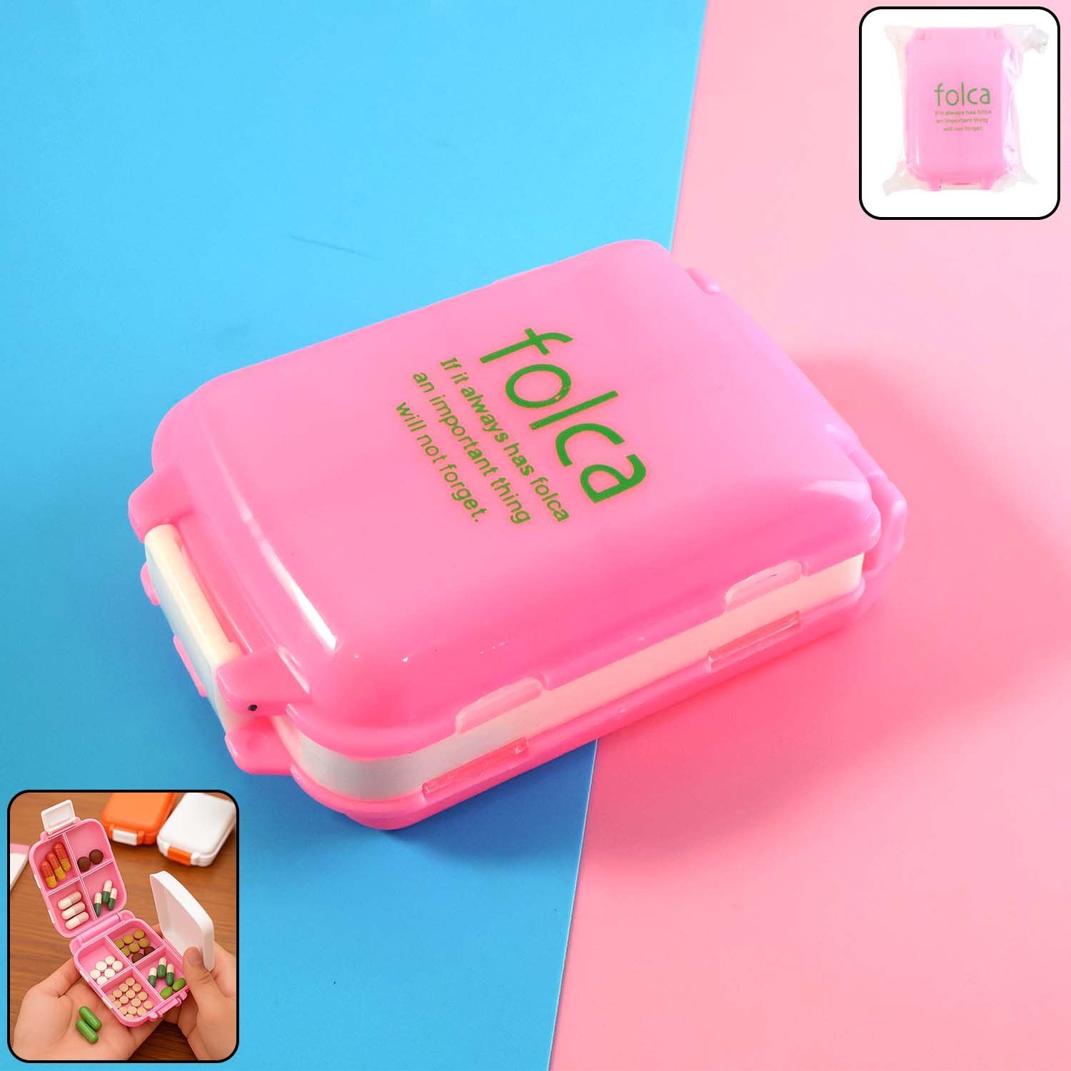 Pink Dual-Sided Pill Organizer – 8-Compartment Portable Case
