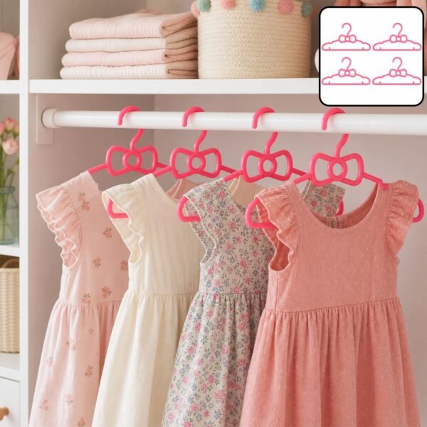 pink-hanger-01.jpg Kids Plastic Clothes Hangers Set of 4 Cute Bow Design Baby Wardrobe (4 Pc Set)