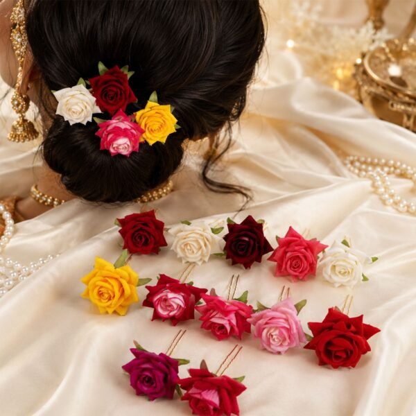 Flower Hair Pin Set – Colourful Floral Accessory (12 Pcs) | Calm & Curl