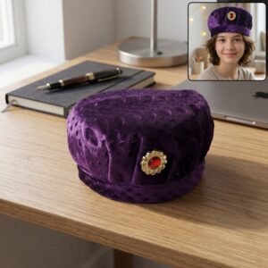 royalpurplevelvetcap-WOSKU-01 Velvet Boys Cap – Elegant Festive Headwear with Stone Brooch