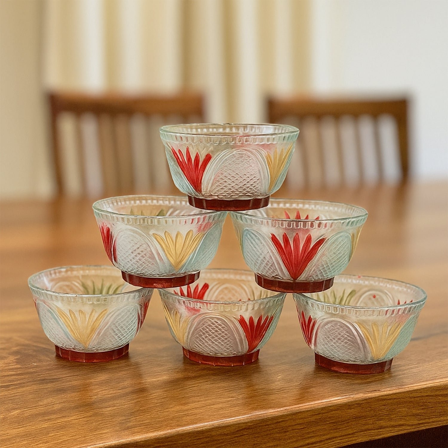Glass Dessert Bowl Set – 7 Pc Rose Design | Serve Stellar