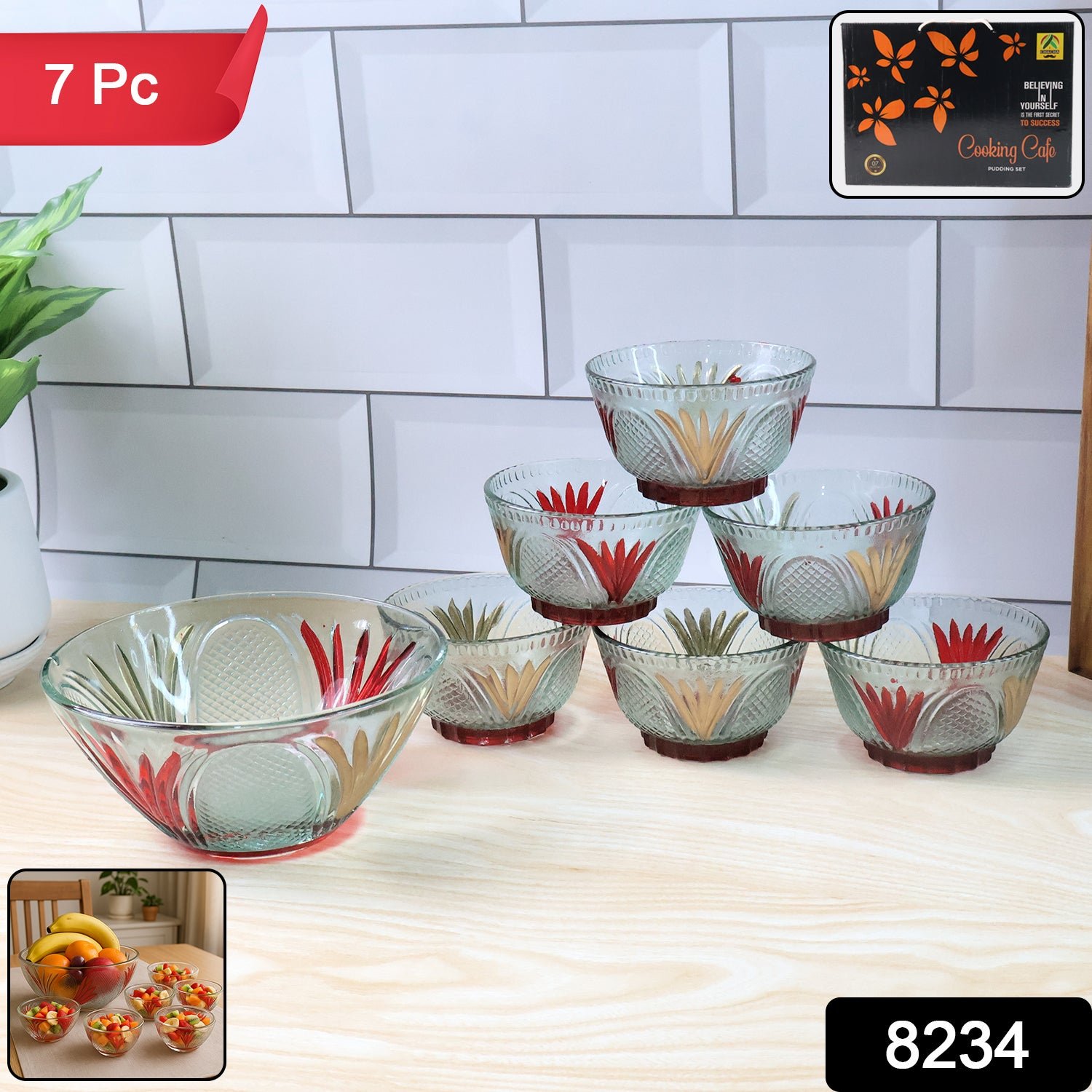 Glass Dessert Bowl Set – 7 Pc Rose Design | Serve Stellar