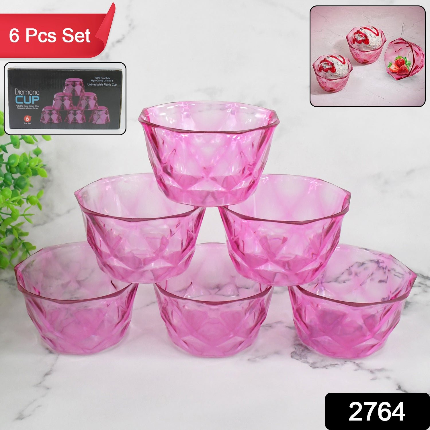Diamond Shape Ice Cream Bowl Set – 6pc Plastic Dessert Bowls | Indo Glow