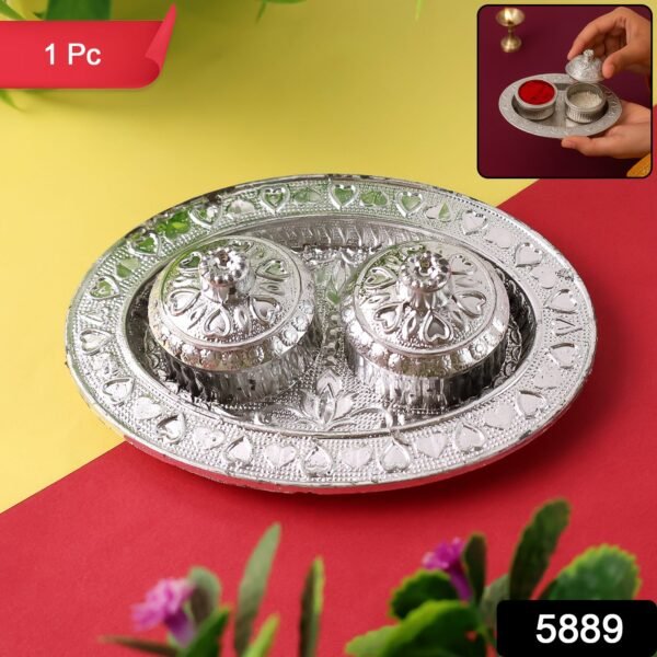 Oval Puja Thali with Kumkum Holders – Traditional & Durable Design