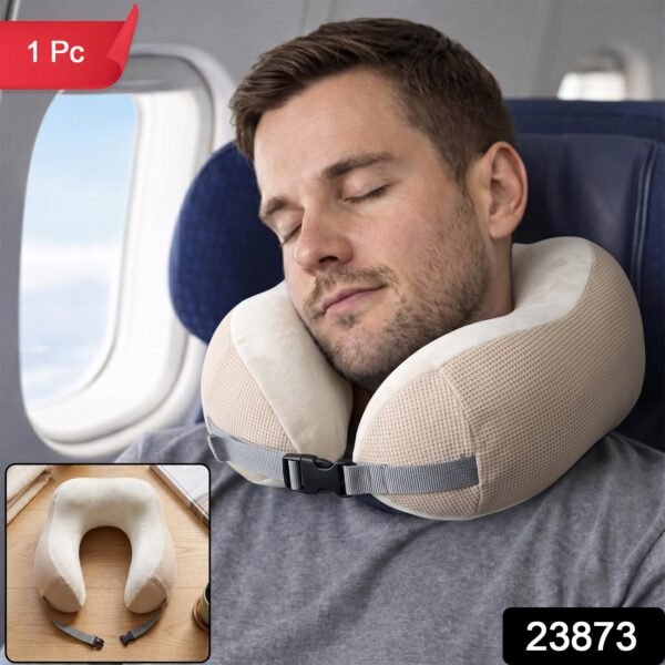 sku_04dbf363-a738-4002-b625-d398bec937d4 U Shaped Memory Foam Travel Neck Pillow Beige with Buckle Strap (1 Pc)