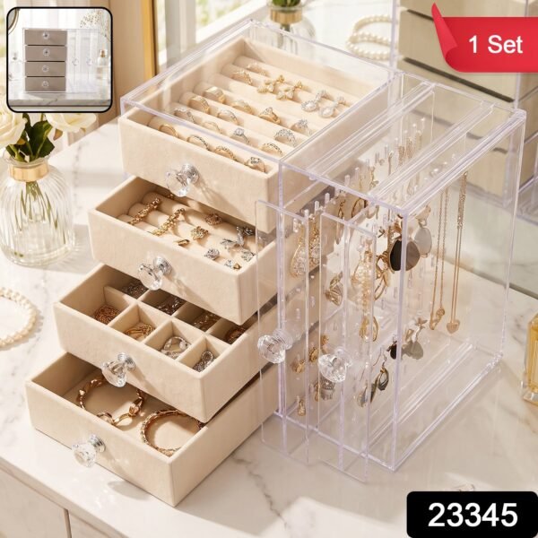 Acrylic Jewelry Organizer Box, Multi-Drawer Velvet Storage for Rings (1 Set)