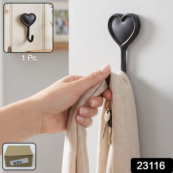 Heavy Duty Self Adhesive Wall Hook Heart Shape Key and Scarf Hanger (1 Pc)